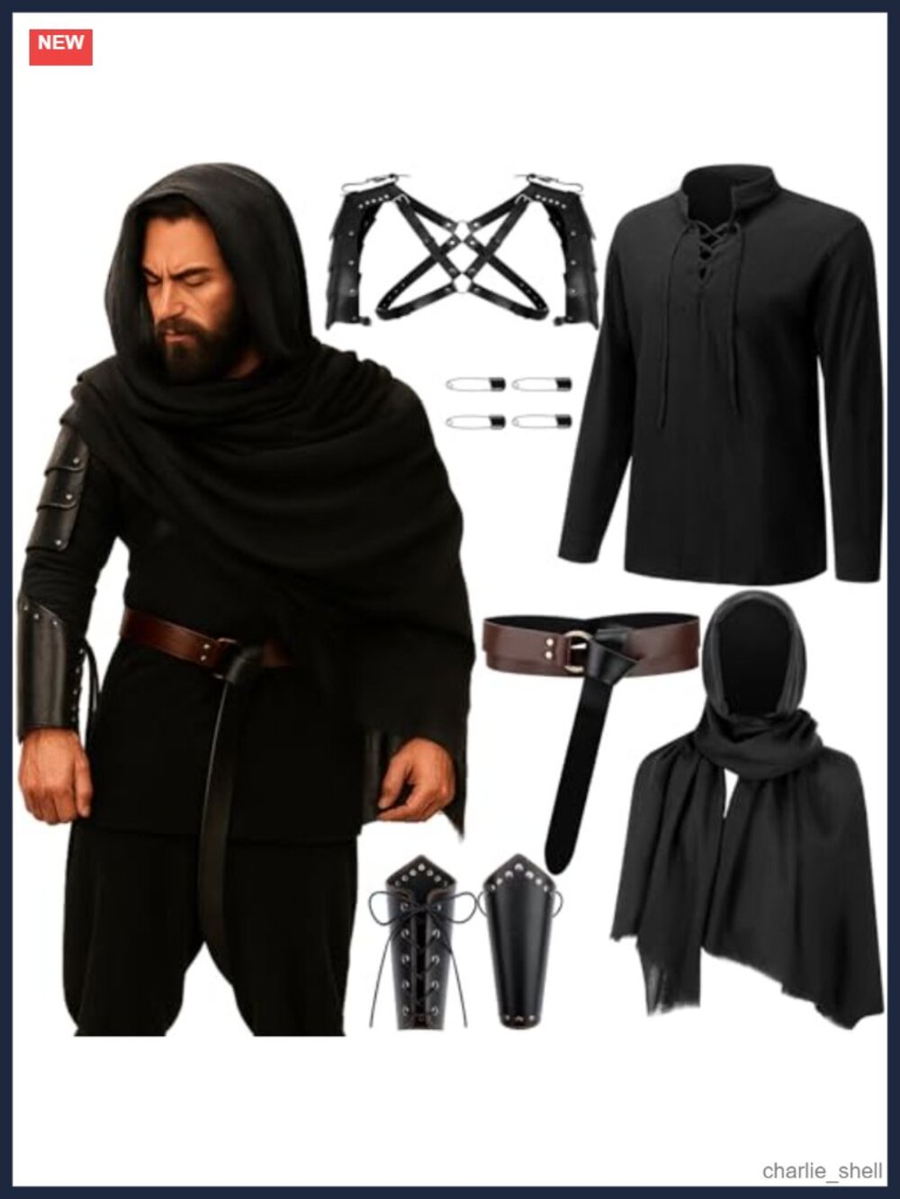 Men's Medieval Knight Costume Set Cotton Linen Leather Renaissance Cosplay
